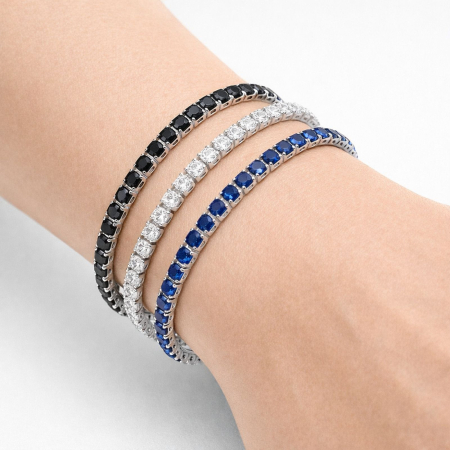 Bratari Tennis - Set 3 Brățări Tennis - Oțel Inoxidabil, Mărimi Reglabile - Classic Trio (Alb, Negru, Albastru)