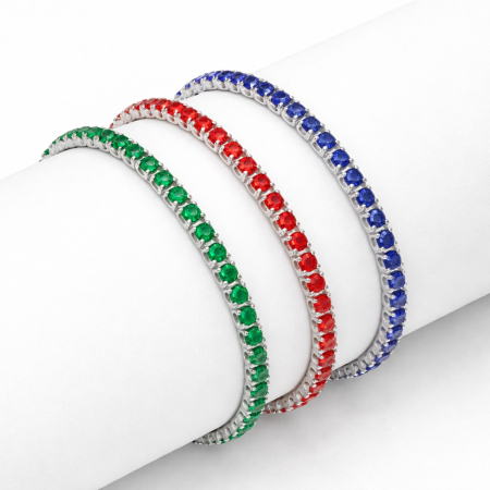 Bratari Tennis - Set 3 Brățări Tennis - Oțel Inoxidabil, Mărimi Reglabile - Color Edition (Roșu, Albastru, Verde)