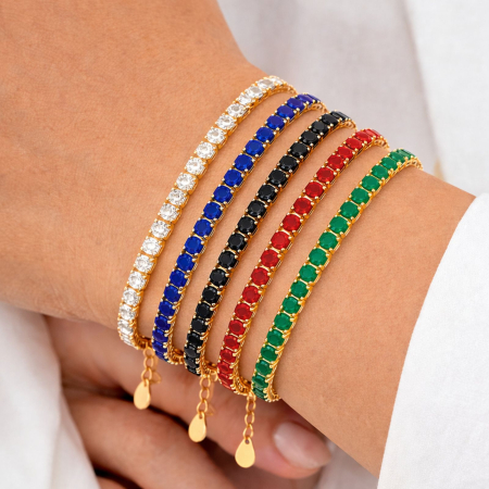 Bratari Tennis - Set 5 Brățări Tennis Placate cu Aur 18K - Oțel Inoxidabil, Mărimi Reglabile