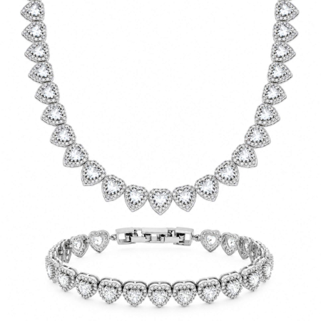 Set Angel Heart Argintiu - Colier și Brățară cu Cristale 7.5 mm, Aliaj Rodiat