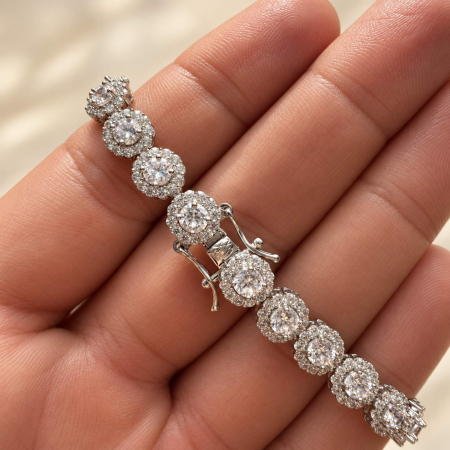 Set Bijuterii Angel din Argint 925 Rodiat cu Cristale 8 mm – Colier și Brățară [6]