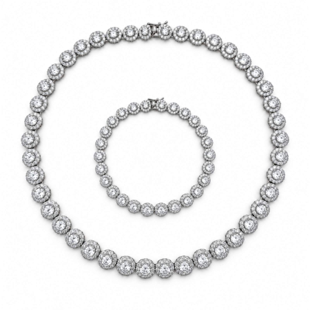 Seturi Bijuterii - Set Bijuterii Angel din Argint 925 Rodiat cu Cristale 8 mm – Colier și Brățară