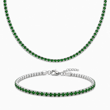 Seturi Bijuterii - Set Bijuterii Argint 925 – Colier și Brățară Tennis cu Zirconiu Verde