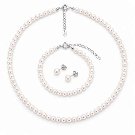 Seturi Bijuterii - Set Bijuterii cu Perle de Cultură 4-5 mm – Colier, Brățară și Cercei cu Argint 925 – Eleganță Atemporală