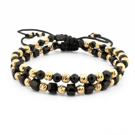 CADOURI - Set Brățări cu Bile Argint 4mm Placate cu Aur 18K, Cristale Sticlă - Șnur Reglabil, Unisex