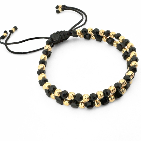 Set Brățări cu Bile Argint 4mm Placate cu Aur 18K, Cristale Sticlă - Șnur Reglabil, Unisex [2]