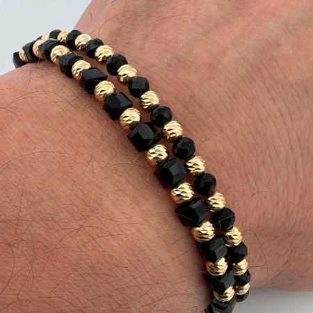 CADOURI - Set Brățări cu Bile Argint 4mm Placate cu Aur 18K, Cristale Sticlă - Șnur Reglabil, Unisex