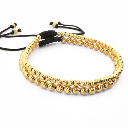 Set Brățări cu Bile Argint Placate cu Aur 18K (3 mm și 4mm) - Șnur Reglabil, Unisex [2]