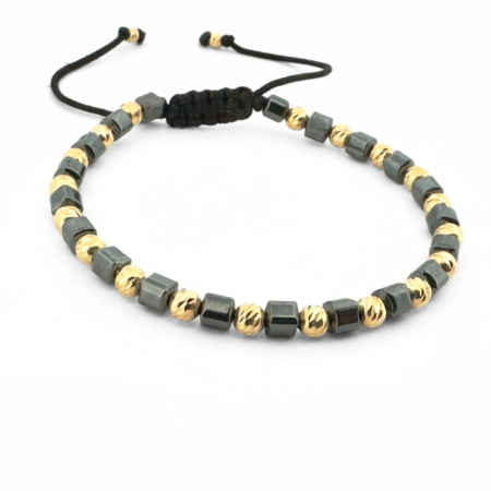 Brățară cu Bile Argint 925 Placate Aur 18K 4mm, Pietre Hematit Cubic - Șnur Reglabil, Unisex [2]