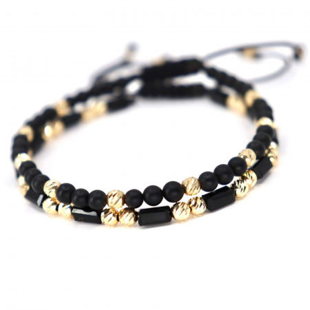 Set Brățări cu Bile de Aur 14K 4mm, Onix & Cristale Sticlă. șnur împletit [1]