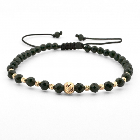 Set Brățări cu Bile de Aur 14K, Piatra Soarelui Verde Fațetat și Șnur Reglabil [3]