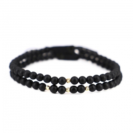 Bratari bilute aur - Set Brățări cu Bile din Aur 14K, Pietre Naturale Onix 4mm, Șnur Reglabil