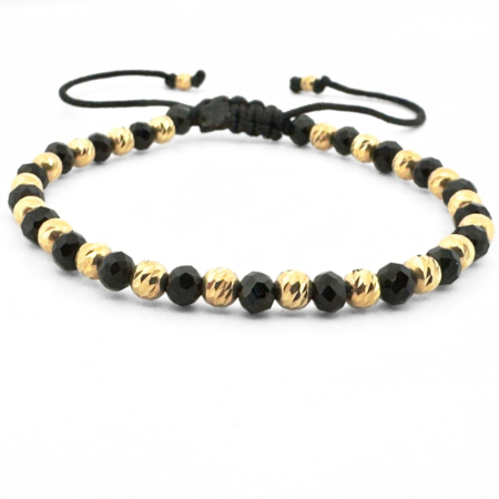 CADOURI - Brățară cu Bile Argint 4mm Placate cu Aur 18K, Cristale Sticlă Rondele Fațetate - Șnur Reglabil, Unisex