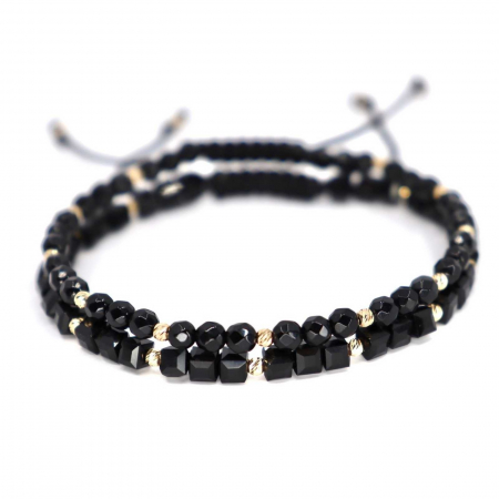 Set brățări cu biluțe de  Aur 14K, Cristale Sticlă și Onix fațetat, șnur reglabil [2]