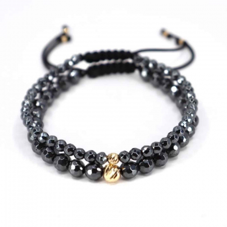 Set brățări cu bilute de  Aur 14K, Hematit fațetat, șnur reglabil [2]