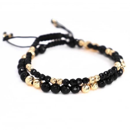 Set brățări cu biluțe de  Aur 14K, Onix fațetat, șnur ajustabil [2]