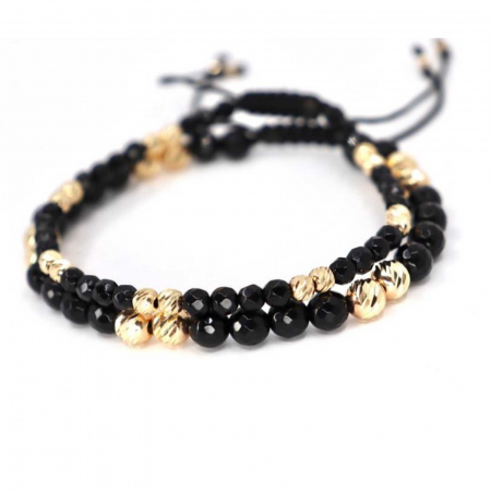 Set brățări cu biluțe de  Aur 14K, Onix fațetat, șnur ajustabil [4]