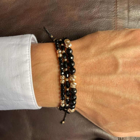 Set brățări cu biluțe de  Aur 14K, Onix fațetat, șnur ajustabil [1]