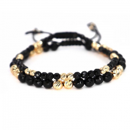 Set brățări cu biluțe de  Aur 14K, Onix fațetat, șnur ajustabil [0]