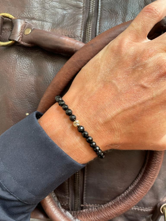 Set brățări cu bilute de  Aur 14K, Onix negru fațetat, șnur reglabil [2]