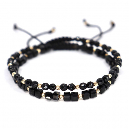 Set brățări cu biluțe de  Aur 14K, Onix si Cristale Sticla cuburi, șnur reglabil [3]