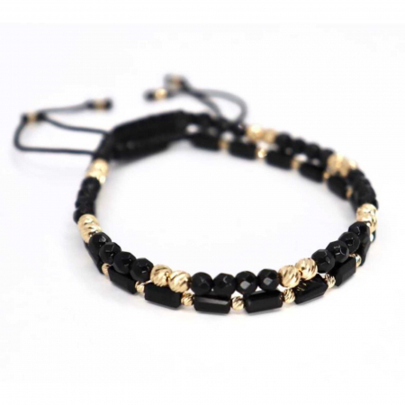 Set brățări cu biluțe de  Aur 14K, Onix și Cristale Sticlă, șnur ajustabil [2]