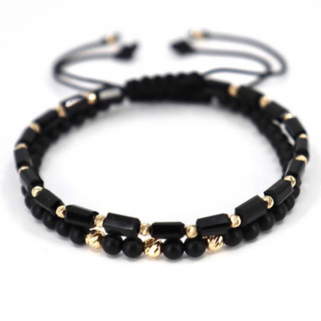 Set bratari cu bilute de  Aur 14K, Onix si Cristale Sticla, snur reglabil [10]