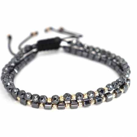 Set brățări cu biluțe de aur 14K, pietre Hematit Gri, șnur ajustabil [4]