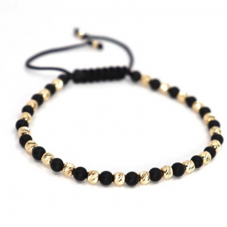 Set brățări cu biluțe de aur 14K, pietre Onix și Hematit, șnur împletit reglabil [2]