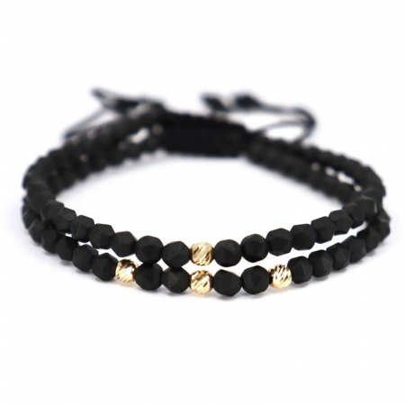 Bratari bilute aur - Set Brățări cu Biluțe de Aur 14K și Hematit Negru, șnur ajustabil