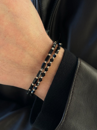 Bratari bilute aur - Set Brățări cu Biluțe de Aur Alb 14K, Cristale și Șnur Reglabil