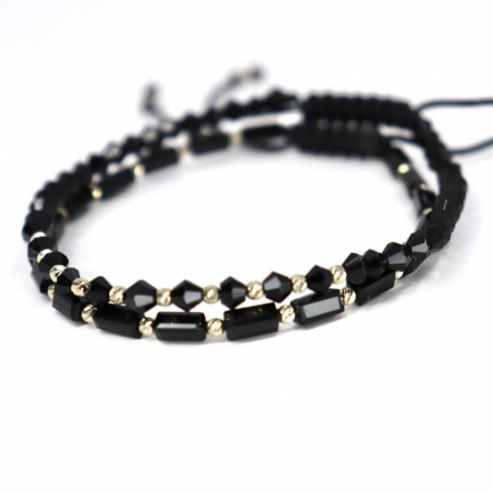 Set Brățări cu Biluțe de Aur Alb 14K, Cristale și Șnur Reglabil [3]