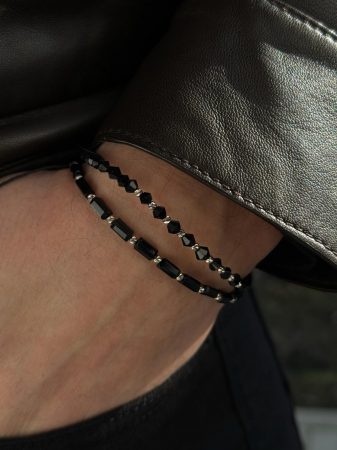 Set Brățări cu Biluțe de Aur Alb 14K, Cristale și Șnur Reglabil [2]