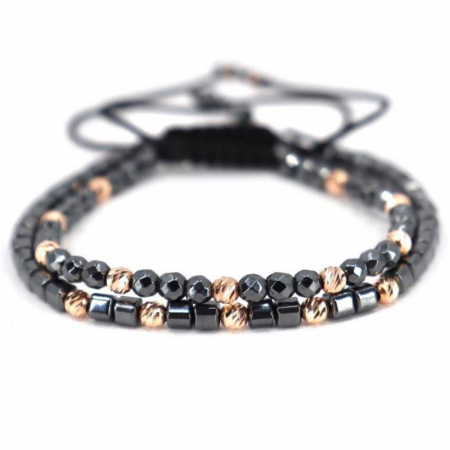 Set bratari cu bilute de  Aur Roz 14K, Hematit, snur reglabil [0]