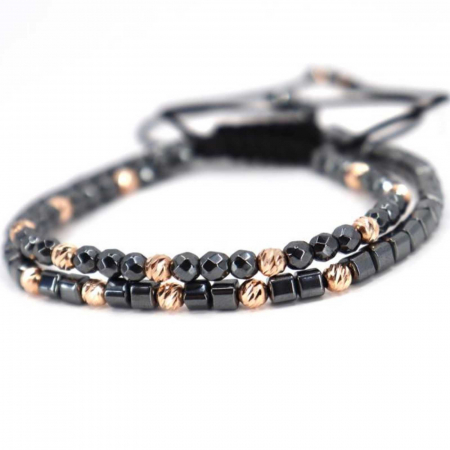 Set bratari cu bilute de  Aur Roz 14K, Hematit, snur reglabil [2]