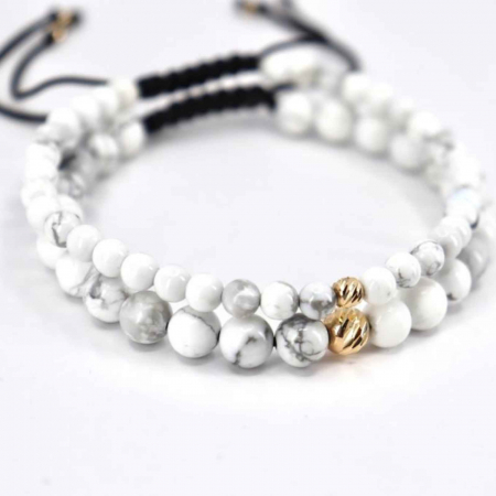 Set brățări cuplu aur, realizate manual cu bilute de  Aur 14K, șnur reglabil, Howlit [2]