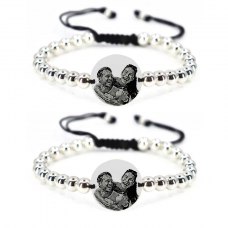 Set brățări cuplu personalizate - bilute si banut Argint 925, snur reglabil [0]
