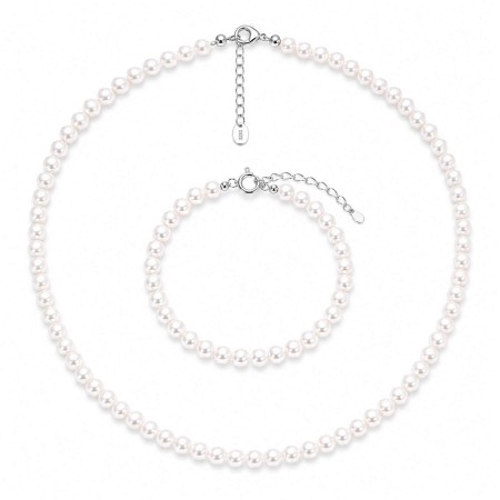 Coliere cu Perle - Set Colier și Brățară Damă cu Perle de Cultură 6 mm și Argint 925, Reglabile - Eleganță și Rafinament