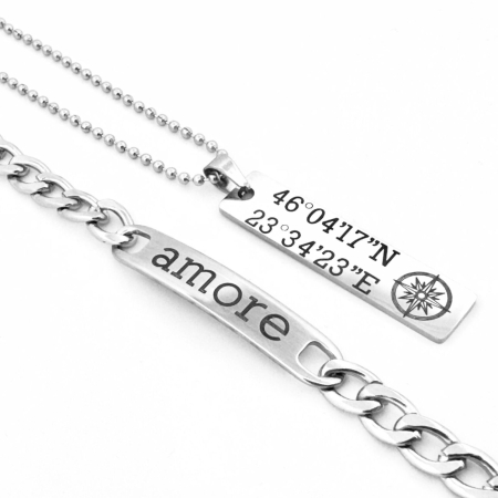 Set Lanț și Brățară cu Plăcuță pentru Bărbați, Personalizate Text, din Oțel Inoxidabil [5]