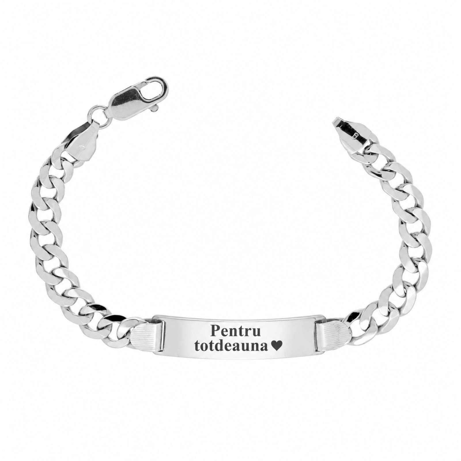 Brățară Bărbați Personalizată Argint 925, Lanț Cuban 21 cm - Plăcuță 9 x 37 mm