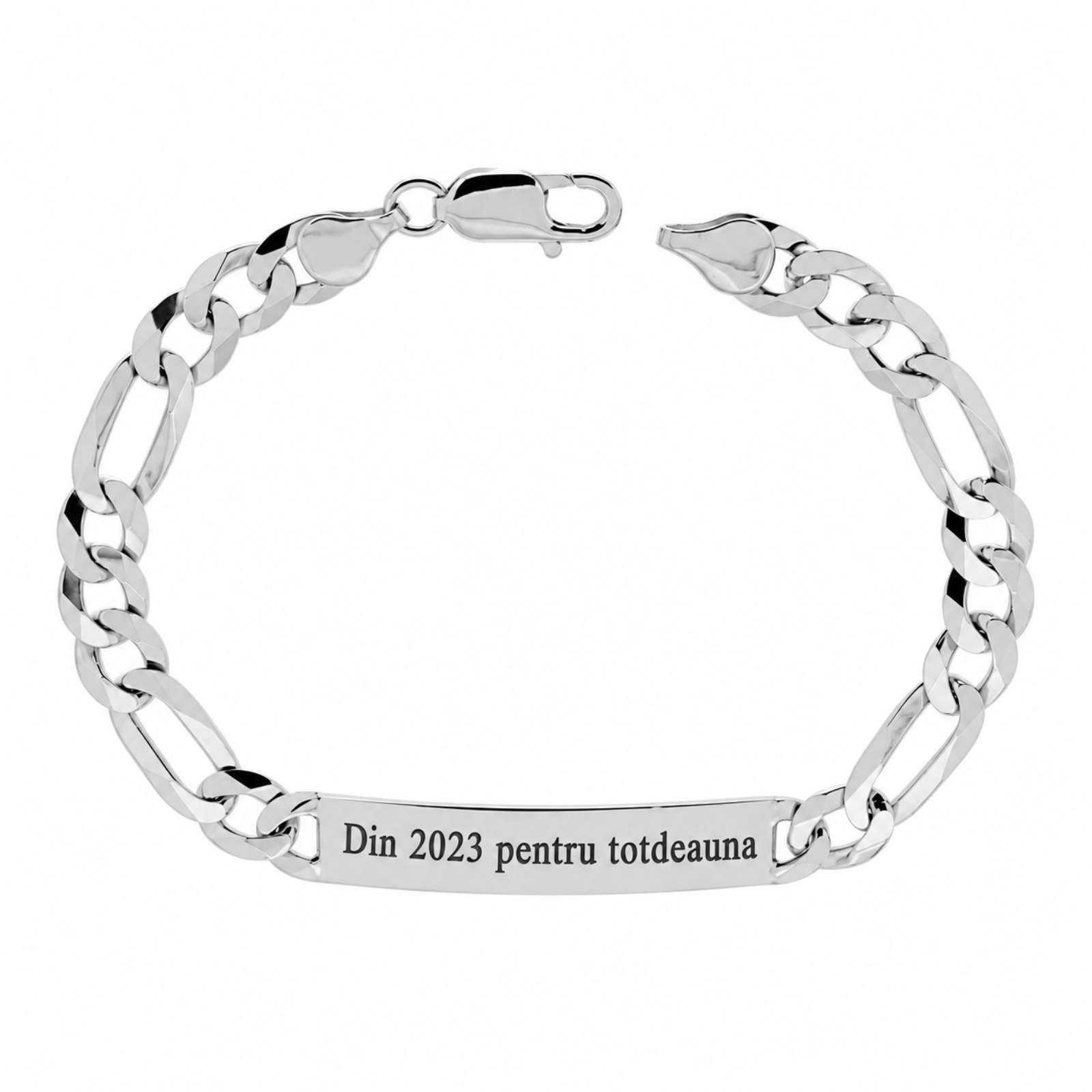 Brățară Bărbați Personalizată Argint 925, Lanț Figaro 22 cm - Plăcuță 8 x 38mm