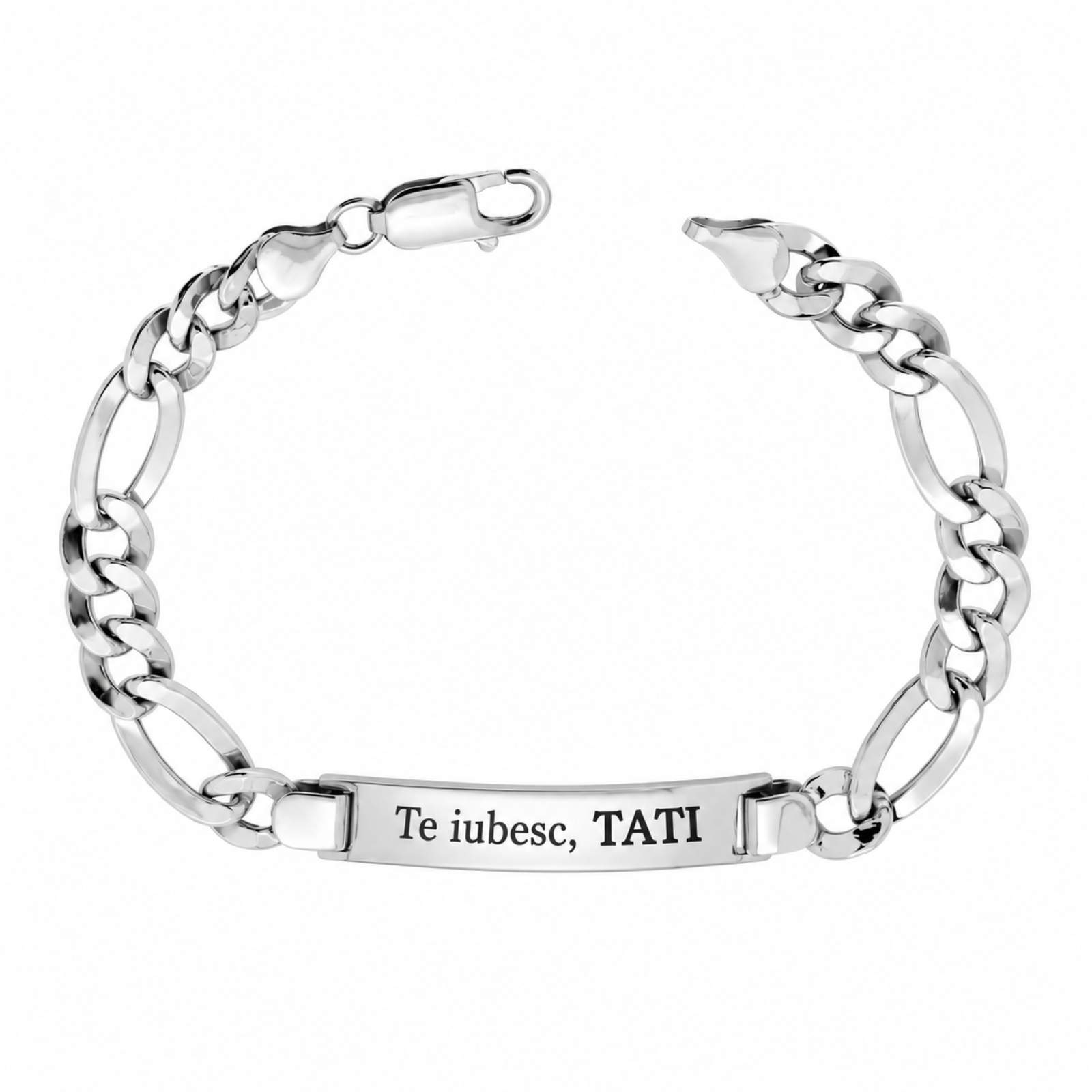 Brățară Bărbați Personalizată Argint 925, Lanț Figaro 20 cm - Plăcuță 7 x 37 mm