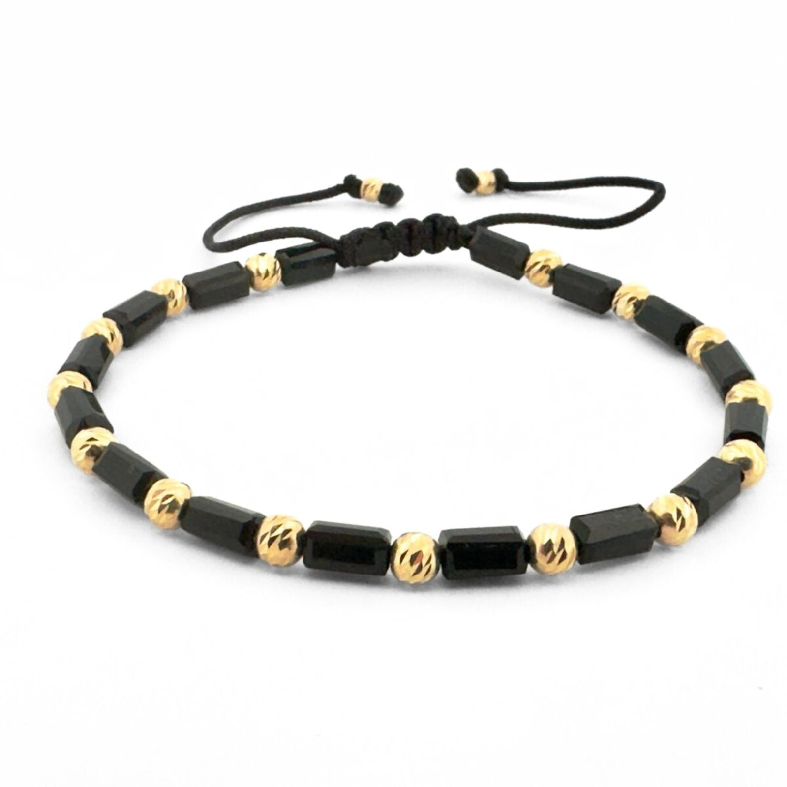 onixbox.ro Bratara cu Bilute de Argint Placate cu Aur 18K si Cristale Tubulare Fatetate - Snur Reglabil, Unisex S: 15-17 cm