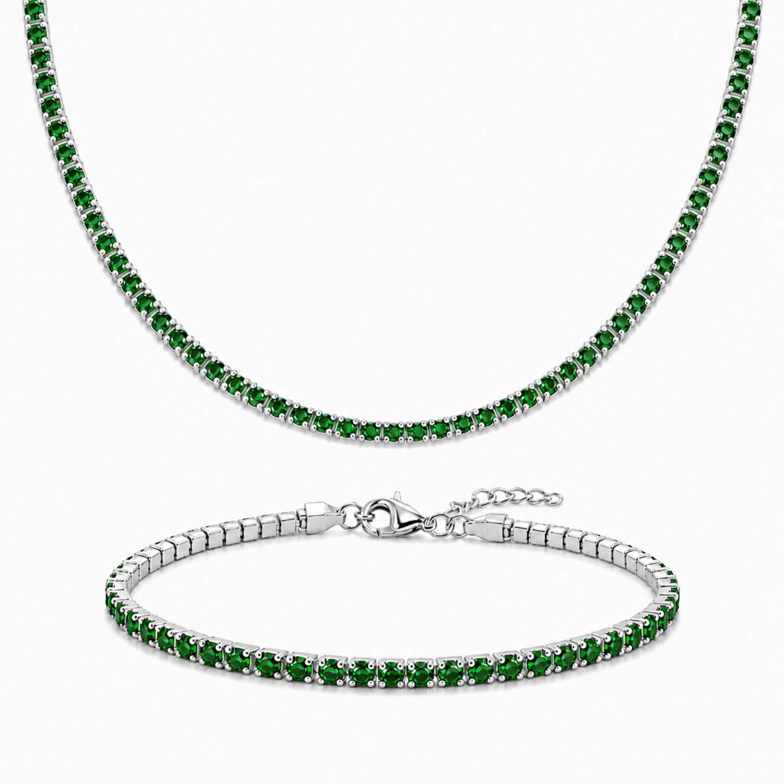 Set Bijuterii Argint 925 - Colier și Brățară Tennis cu Zirconiu Verde