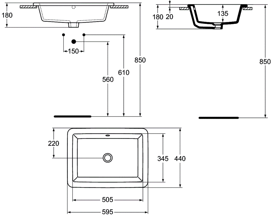 Lavoar Ideal Standard Strada 60 CM - pentru montaj incastrat in blat [2]