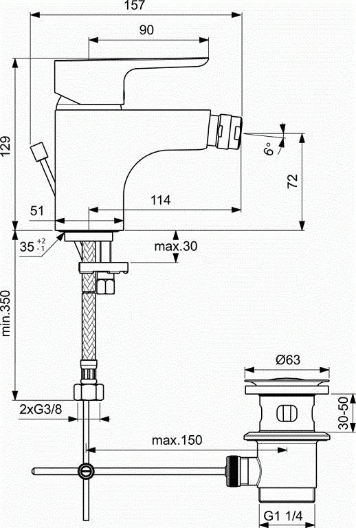 Baterie bideu Ideal Standard Ceraplan III cu ventil Pop UP [1]
