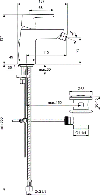 Baterie bideu Ideal Standard Vito cu ventil Pop UP [1]
