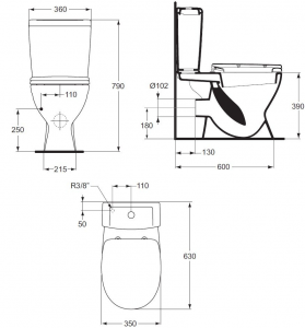 Pachet Complet Toaleta Ideal Standard Eurovit - Vas WC, Rezervor, Armatura, Capac, Set de Fixare [1]