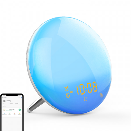 Radio FM cu ceas, Onsag Leon, 7 culori LED, Simulare răsărit, Smart Wake-up light, WiFi, App control, Sunete albe, port USB, Alexa/Google Home [0]
