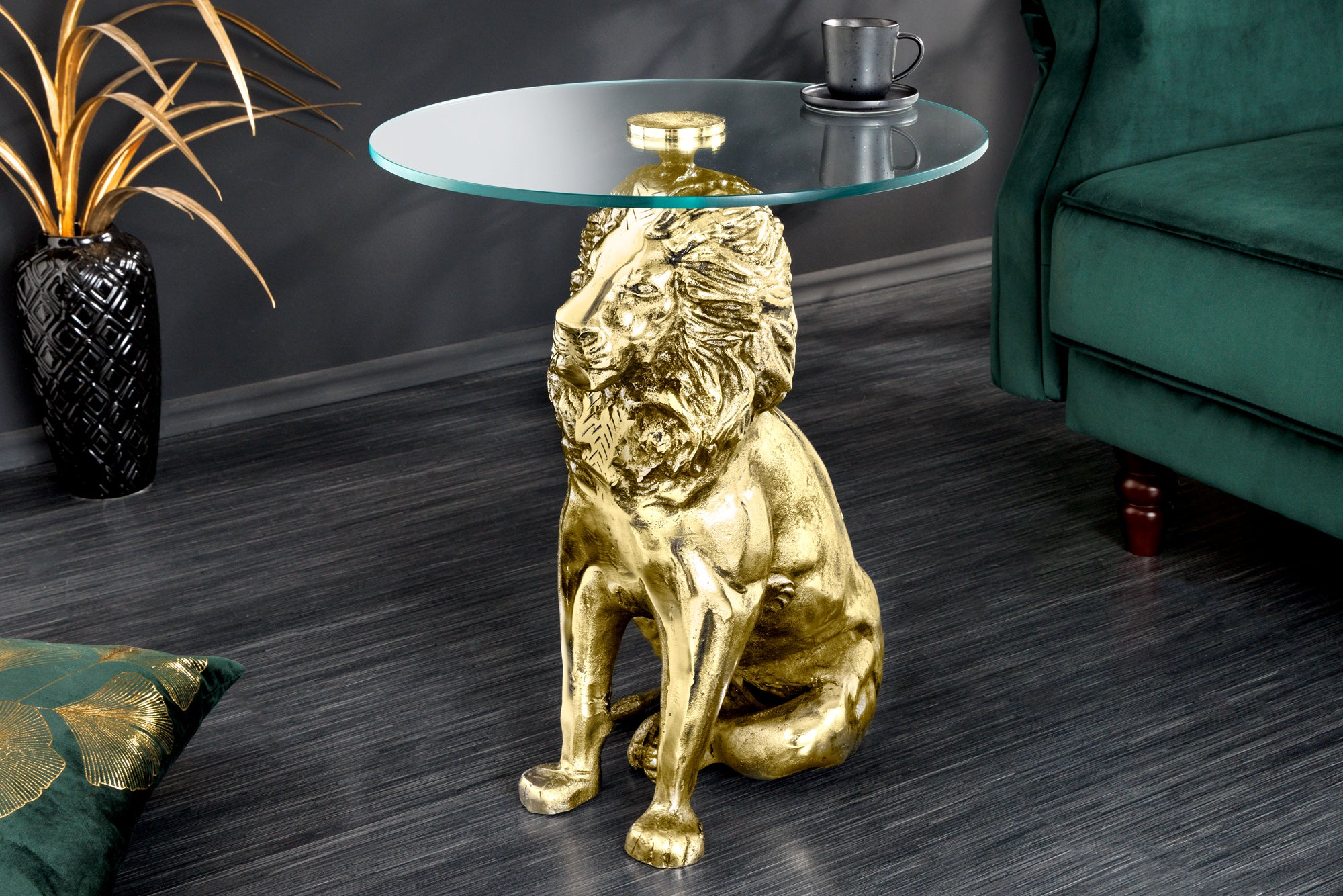 Masă laterală WILDLIFE LION 60cm auriu antic [2]
